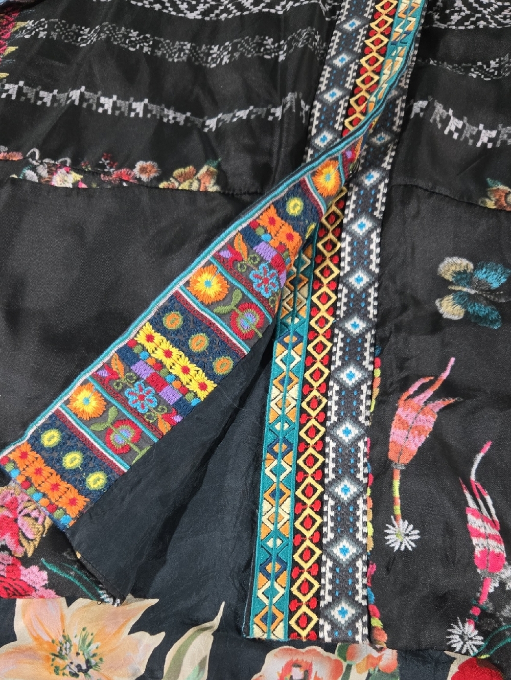Johnny Was Black Embroidered Floral Kimono Jacket with Multicolor Trim Sz XXL - Picture 3 of 7